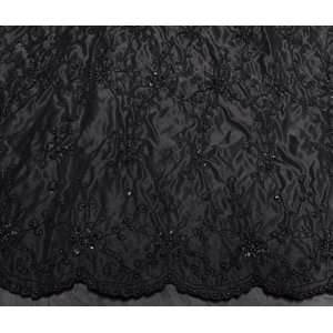 com Black Satin W/beads Sequins Embroidered Floral Bridal Lace Fabric 