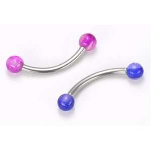 16g 2 TONE GLOW A+B+A BALL Bent Eyebrow Barbell Ring Pink/Purple/Pink 