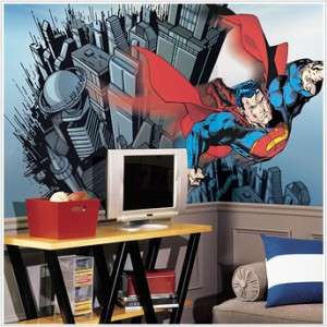 New XL SUPERMAN WALLPAPER MURAL Boys Bedroom Decor DC Comics Room 
