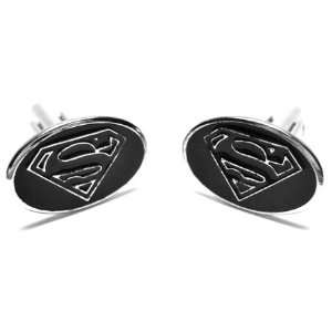  Superman Cufflinks  Black Logo Black Oval Jewelry