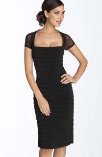 NEW MAGGY LONDON Illusion Back Pleated Matte Jersey DRESS 2 BLACK LACE 