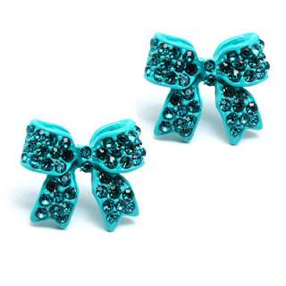 Fashion Crystal Pave Bow Ribbon Stud Earrings Red  