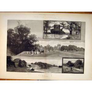  Blenheim Palace Lodge Bridge Lake Montbard Print 1885 
