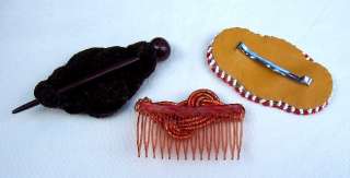   HAIR COMB AND TWO BARRETTES WITH BEADED AND CORDED DECORATIVE TRIM