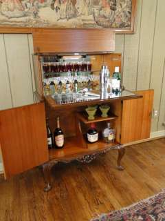 Antique BAR~Cocktail Liquor Wine Cabinet~English Burl Walnut 
