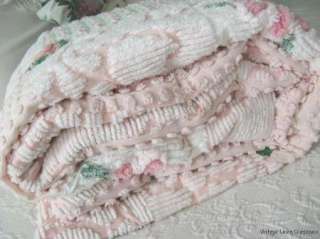 DOWNY SOFT * Cottage PINK FRENCH BONBONS * VINTAGE Chic CHENILLE 