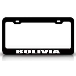 BOLIVIA Country Steel Auto License Plate Frame Tag Holder, Black/White