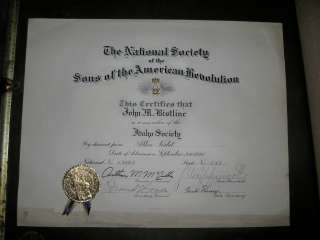   SOCIETY OF THE SONS OF THE AMERICAN REVOLUTION CERTIFICATE 1934 IDAHO