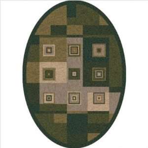  Pastiche Bloques Deep Olive Contemporary Oval Rug Size 