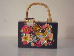 BUENO Bejeweled Wooden Decoupage Purse Handbag NWT  