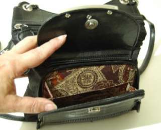 BUENO Black Moc Croc Heart Fabric Handbag Purse  