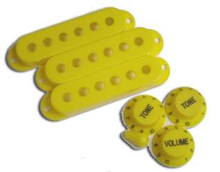 Strat Pickup Covers and Knobs, Yellow, Complete Set  
