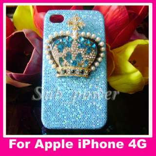 3D Blue Rhinestone big metal Crown Bling Crystal Case cover for iPhone 