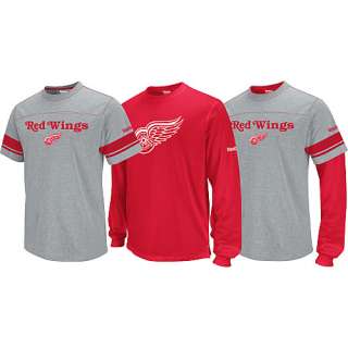 Detroit Red Wings Faceoff 3 in 1 GREY T Shirt Combo Pack sz Large 