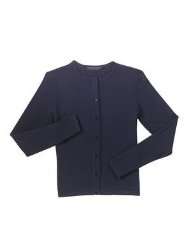   Ladies 100% Cotton Fine Gauge Crewneck Cardigan Sweater   Navy Blue