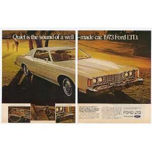  1973 Ford LTD Brougham Quiet Well Made 2 Page Print Ad 