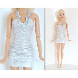  Silver Round Neck Dress Skirt Outfit Made to Fit the 