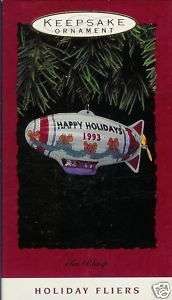 1993 Hallmark TIN BLIMP Ornament With Santa & Reindeer  