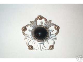 Large Black Onyx & Silver Vintage Mexican Pin  