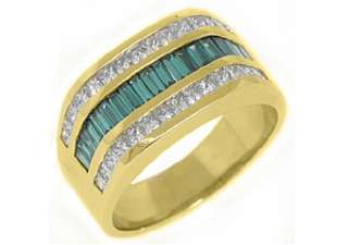 MENS 14KT YELLOW GOLD BLUE DIAMOND RING WEDDING BAND PRINCESS BAGUETTE 