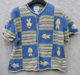 XL Christopher & Banks Blue/Yellow/Green HAND EMBROIDER FISH Sweater $ 