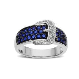  Sapphire Buckle Ring in 10K White Gold with Diamonds 