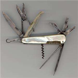 Antique Ten Blade Mother Of Pearl Gentlemans Pocket Knife  