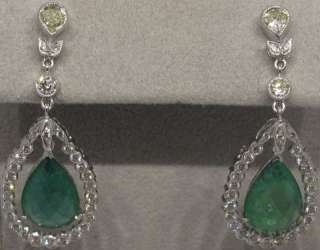 Colombian Emerald Briolette & Diamond 18k W.G. Earrings  