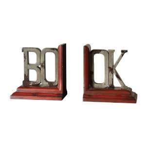 Book, Bookends, S/2 Heavily Distressed, Burnt Red And Ash Gray 