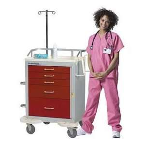   Drawer Medical Emergency Cart, Red, Breakaway Lock