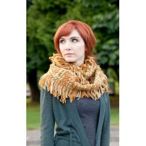   Snood Knitted Wool Overlapping Pattern Scarf Shawl Wrap   Camel/Ivory