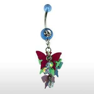   Butterfly and Bead Dangle   14G   7/16 Bar Length   Sold Indiviually