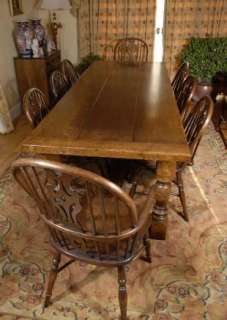 English Oak Refectory Table 8 Windsor Chairs Dining Set  