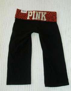   RED LEOPARD BLING CROP YOGA PANTS S FOLD OVER LOUNGE SWEATS  