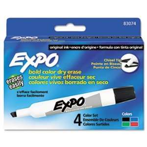  EXPO 83074   Dry Erase Markers, Chisel Tip, Assorted, 4 