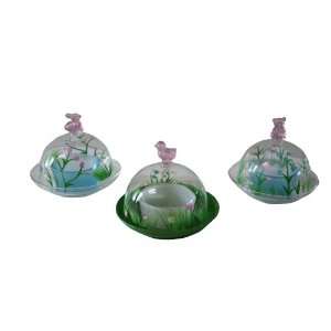  Glass Bunny, Duck, Bear Dome Tealight Holder (Set of 3 