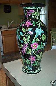 Vera Bradley Retired Black Botanica Tall Vase & Box Set  