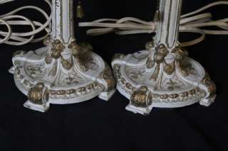   ITALIAN RENAISSANCE CAST METAL CARAMEL SLAG GLASS BOUDOIR LAMPS  