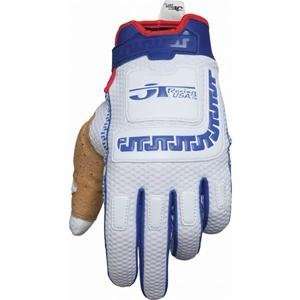  JT RACING LIFE LINE PERFORMANCE GLOVES (SMALL) (WHITE/BLUE 