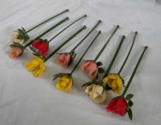 10 Vintage Retro Rose Flower Swizzle Sticks Stir Stix  