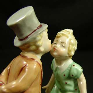 OLD GERMAN PORCELAIN CERAMIC FIGURINE KISSING BOY GIRL  