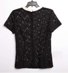 french connection VAITY LACE BLOCK TOP Black vintage inspired Peter 