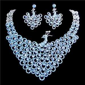 Peafowl Peacock Necklace Earring Blue Swarovski Crystal  
