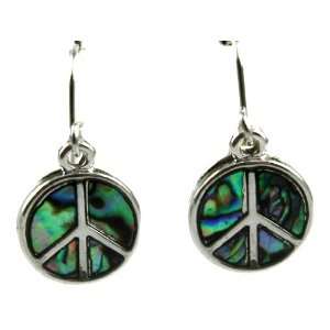 Wild Pearle Genuine Abalone Shell Peace Sign Dangle Earrings ~ Comes 