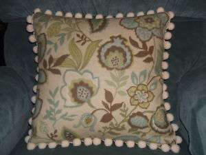 Jayda Bramble Jacobean Taupe Aqua Floral Pillow Fabric  