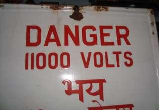 Old Vintage Porcelain Enamel Danger Sign Board from Ind  