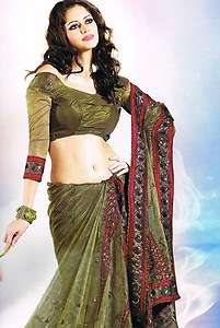 Green Designer Trendy Elegant Latest Fashion Sari Dress  