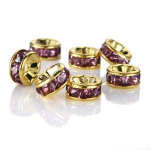 100 Pcs Swarovski Crystal Rondelle Spacer Bead Gold Plated 6mm Purple 
