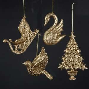  Club Pack of 48 Gold Glitter Tree, Swan, Bird and Sleigh 