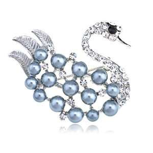   Elements Crystal Grey Faux Pearl Swan Bird Fashion Pin Brooch Jewelry